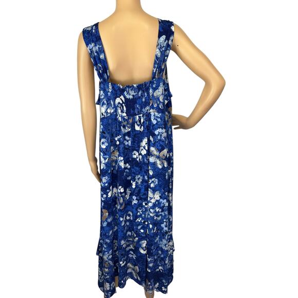 Susan Graver Printed Liquid Knit Hi-Low Hem Dress Blue Floral Size 2X Sleeveless - Picture 4 of 10